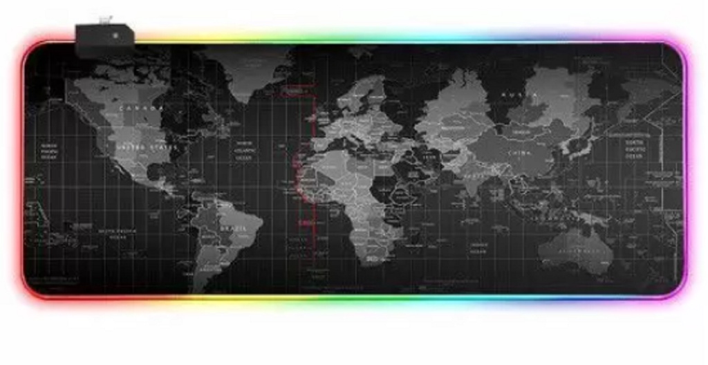 MOuse Pad Mapa Mundi RGB Gamer com Led