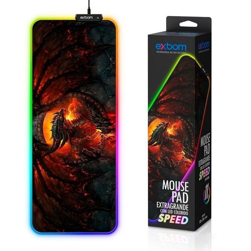 Mouse Pad Exbom Mp-Led3080C01 Com Borda De Led Rgb 7 Cores 30X80Cm