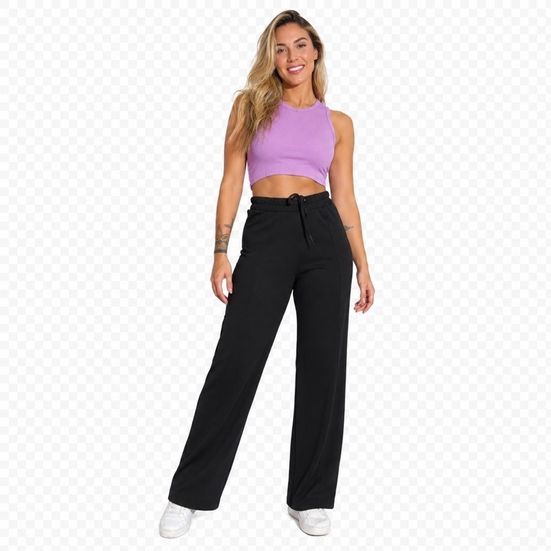 Calça Pantalona Feminina Wide Leg Moletinho Algodão Premium Envio Rápido
