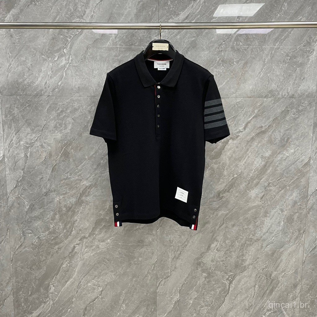 FLHW Summer new model in new color scheme: black and gray with classic four-stripe lapel Polo Unisex trendy shirts