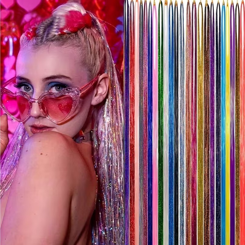Tinsel para Cabelo Colorido com Brilho | Mecha Glitter Carnaval Festa Festival Hair Sparkle