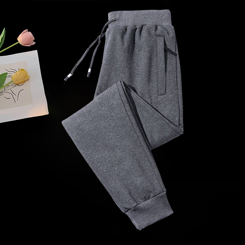 Men Winter Sweatpants Warm Trousers Men’s Thick Plush Pants Elastic Waist Drawstring Heat Retention Zipper Pockets Plu