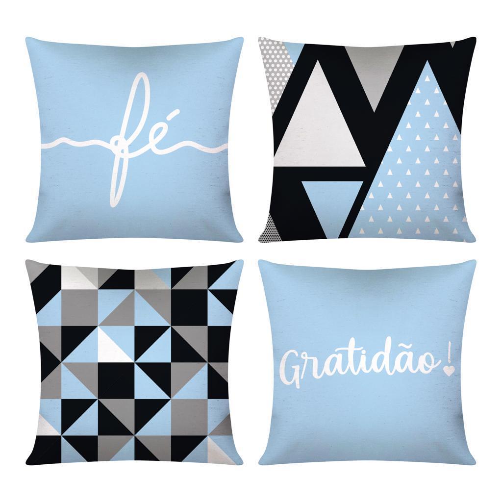 Kit com 4 Capas de Almofada Decorativas Modern Print 45x45 - Gratidão Azul Bebê