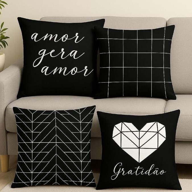 Kit 4 Capas De Almofada Modern Print 45X45 Estampas Variadas c/ Ziper Escondido