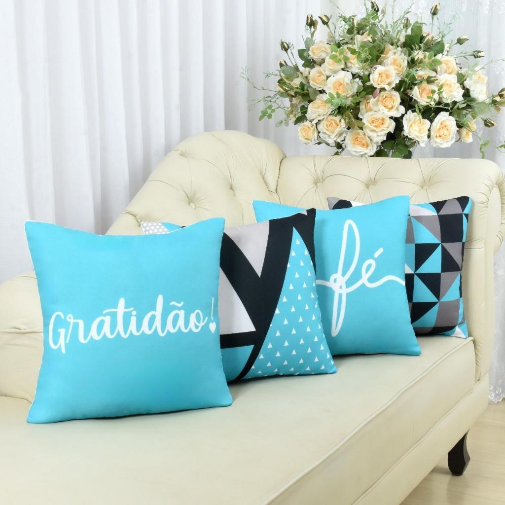 Kit com 4 Capas de Almofada Decorativas Modern Print 45x45 - Gratidão Tiffany