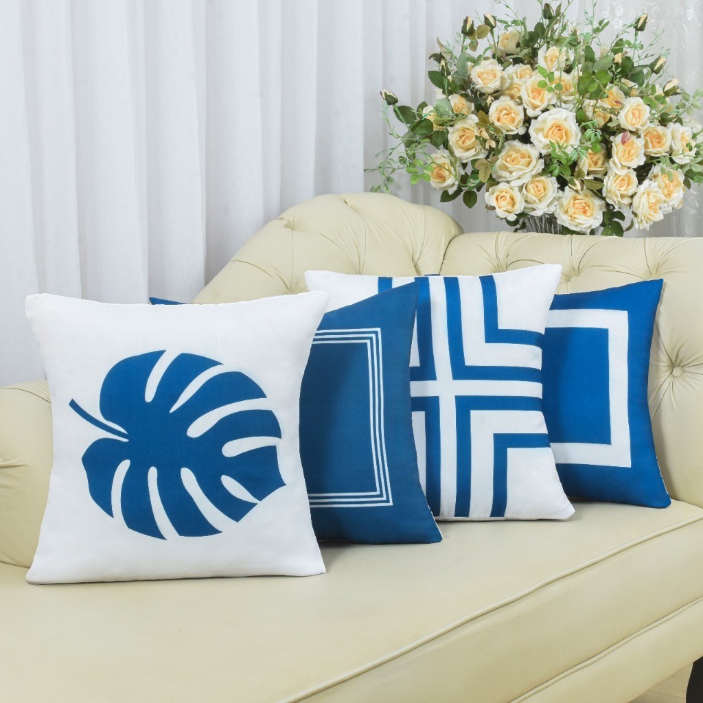 Kit com 4 Capas de Almofada Decorativas Modern Print 45x45 - Costela Azul