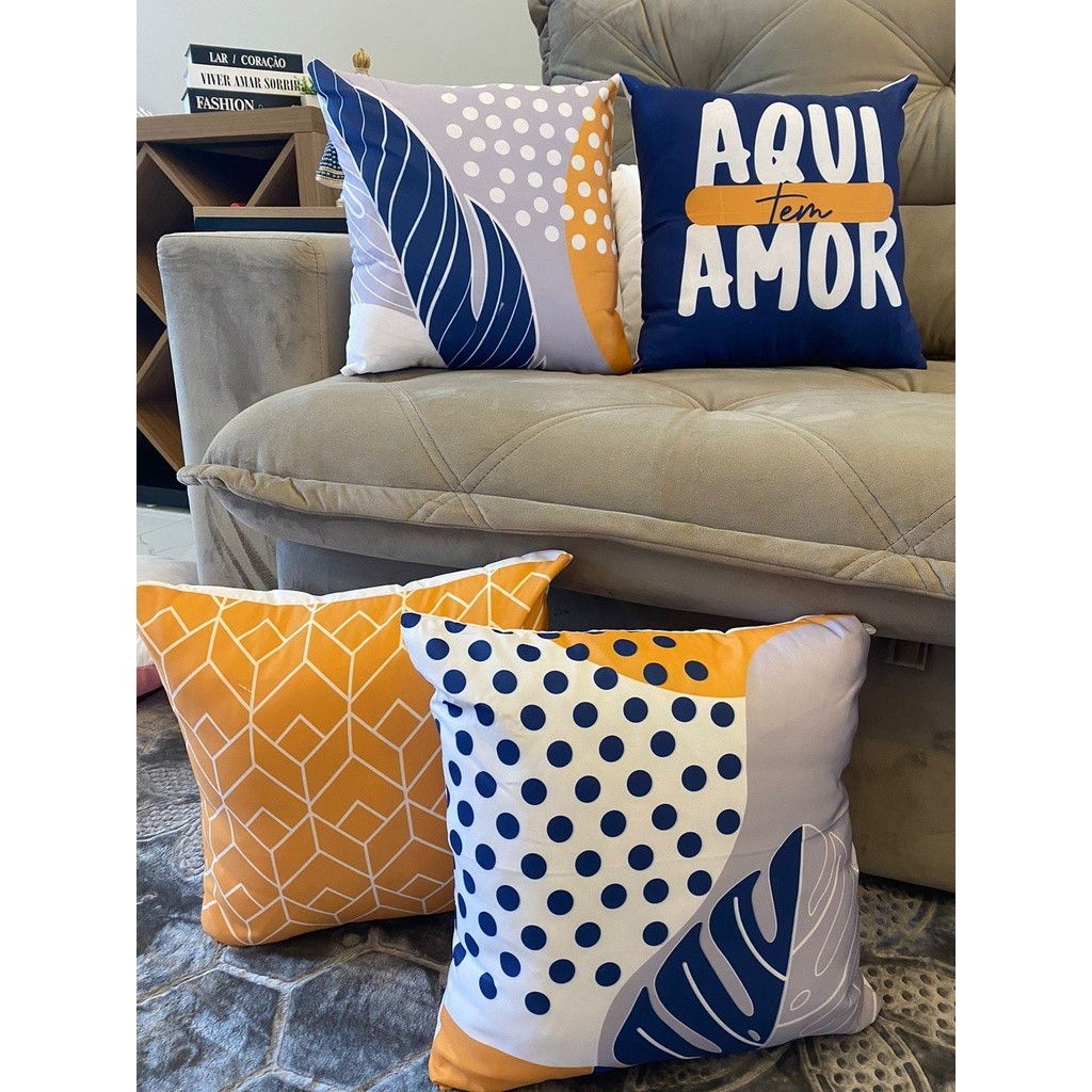 Kit c/ 4 Capas de Almofada Decorativas Modern Print 45x45 Aqui tem Amor Folhagens