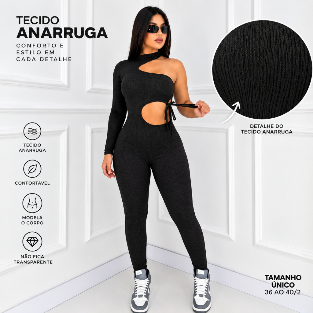 Macacão Feminino Gringa Vazado Cintura Manga Longa Única — Cod. 03