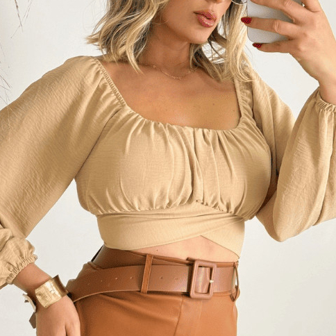 Cropped Feminino Pimenta Rosa Manga Longa Sarah Tamanho Único Amarração Costas