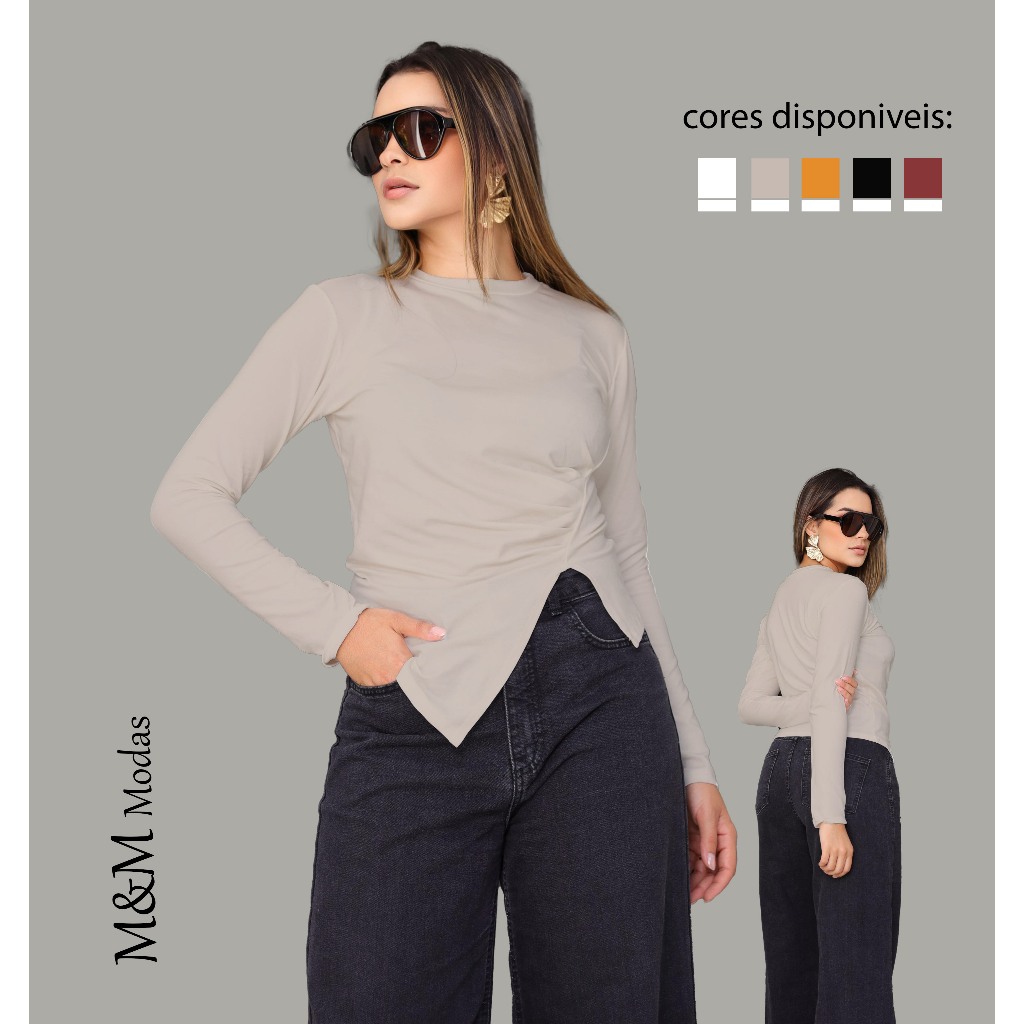 Blusa Feminina Manga Longa Assimétrica | Tamanho Único | Look Fashion
