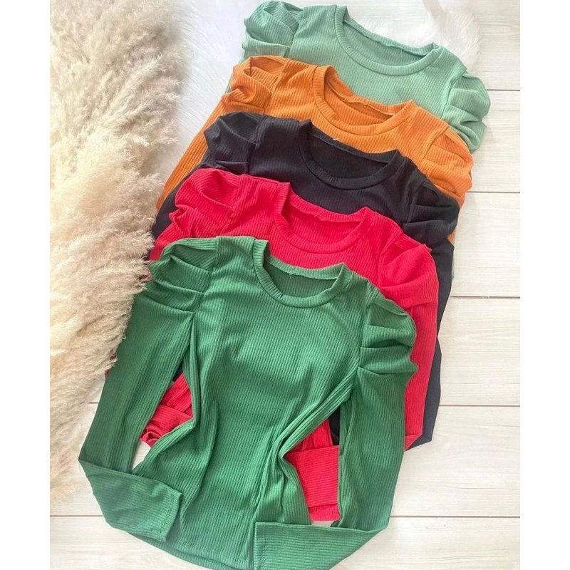 Blusa Feminina Blusinha Malha Canelada Manga Longa Tamanho Único Roupas Feminina