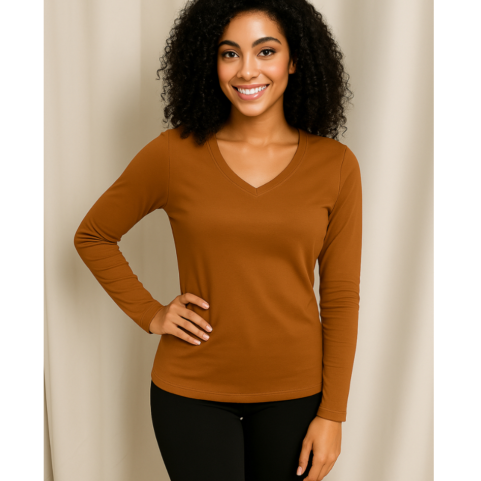 Blusa Feminina Moletinho Manga Longa Decote V outono inverno Tamanho Único