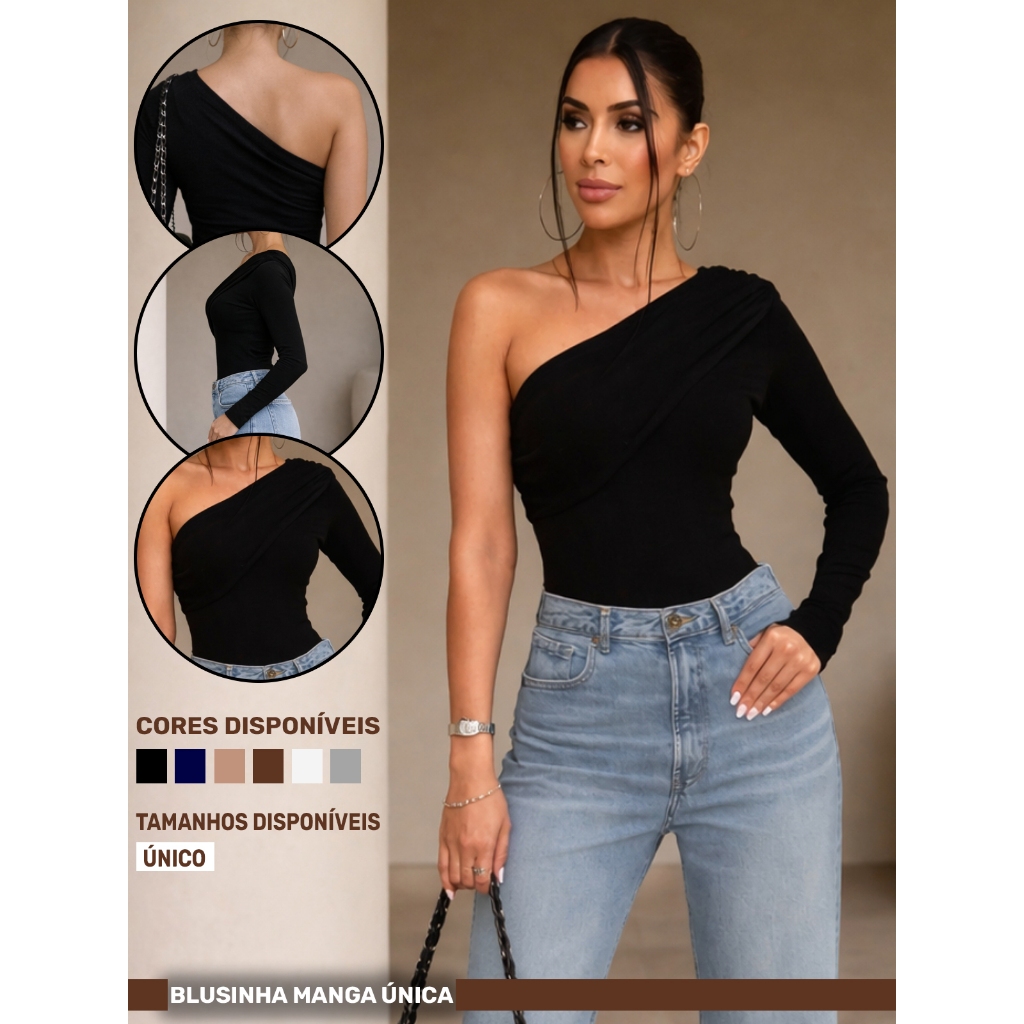 Blusa Top Tomara que Caia Assimétrica Feminino Manga Longa Única Tamanho Unico