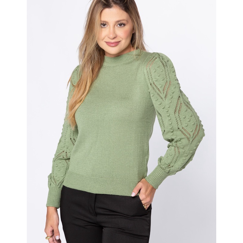 Blusa Tricot Feminina Manga Longa Elegante Tamanho Único