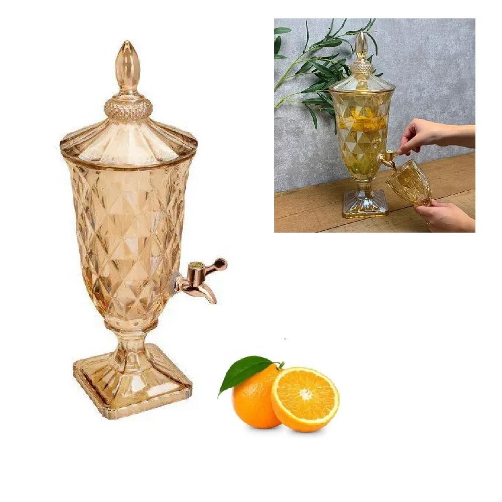 SUQUEIRA DE CRISTAL DIAMOND 3 LITROS DISPENSER DOURADO DE VIDRO BEBIDAS AGUA CASAMENTO FESTA