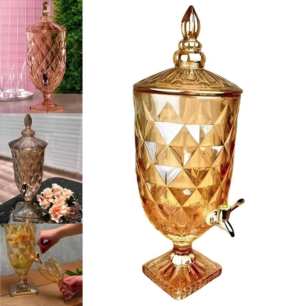 SUQUEIRA DE CRISTAL 5L DIAMOND DOURADO DISPENSER DE BEBIDAS  LUXO VINTAGE