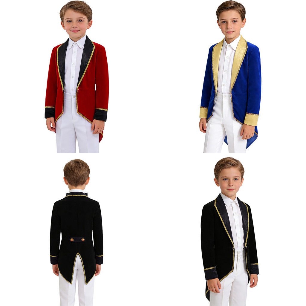 inhzoy Kids Girls Showman Costume Lapel Collar Long Sleeves Tuxedo Coat for Role Play Party Performance