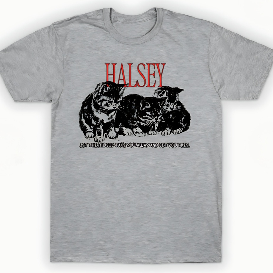 Camiseta Unissex Camisa Halsey LET THE MUSIC TAKE YOU AWAY AND SET YOU FREE  Algodão Adulto/Infantil Tecido Confortável