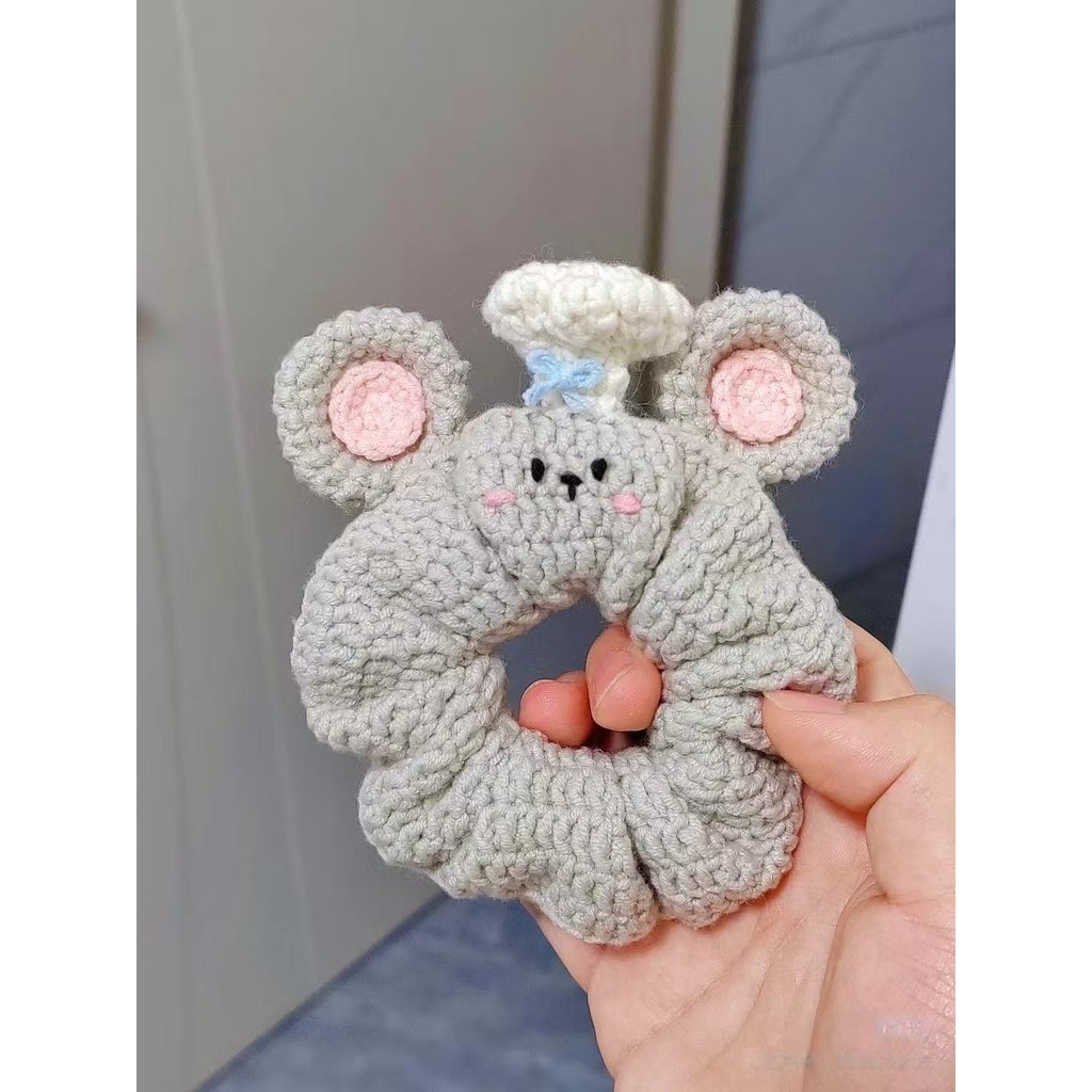 Chef Mouse anel de cabelo tricô diy Material fio bola crochê bonito corda de cabelo acessórios para o cabelo presentes p