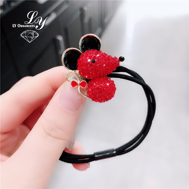 Benming ano corda de cabelo bonito pequeno Mouse anel de cabelo vermelho presente de ano novo acessórios para o cabelo s