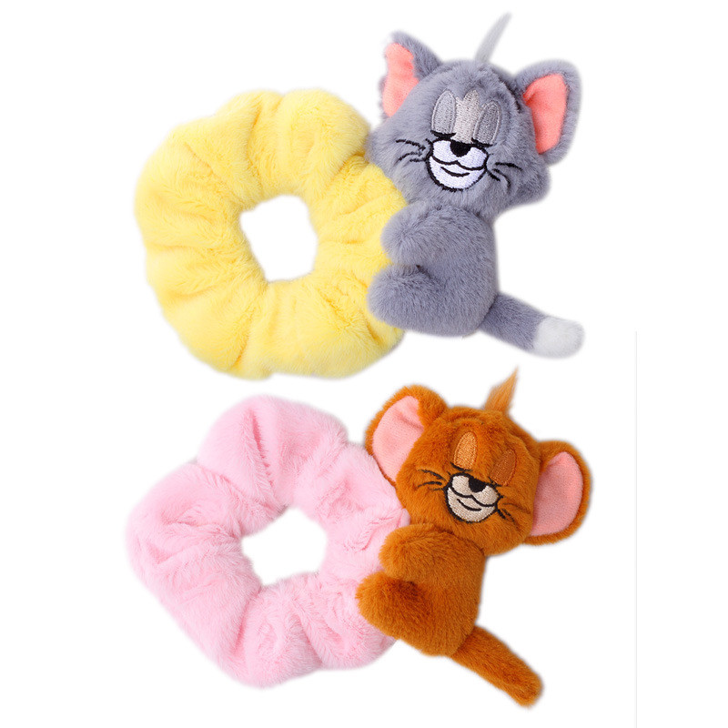 Genuíno gato e rato Tom gato Jerry mouse pelúcia bandana laço de cabelo elástico coração presente