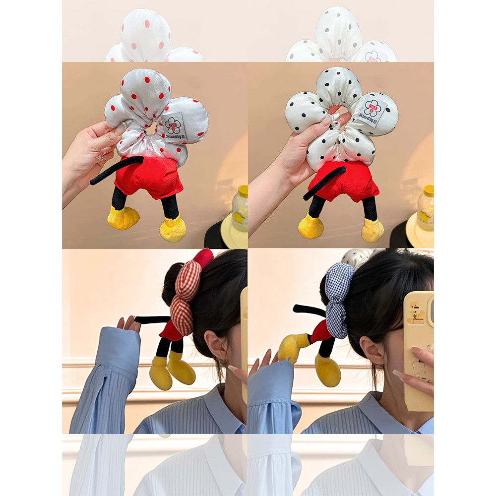 2025 novo estilo dos desenhos animados mickey bonito bolinhas bunda flor Scrunchy laço de cabelo mickey Mouse Oversized