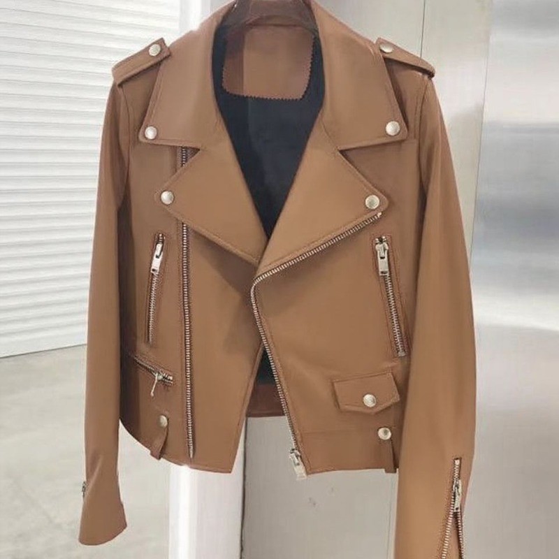 Outono Inverno Casual Jaqueta Curta Feminina Turn Down Colarinho Zíper De Couro Falso Feminino Sólido Moto Casaco Outwea