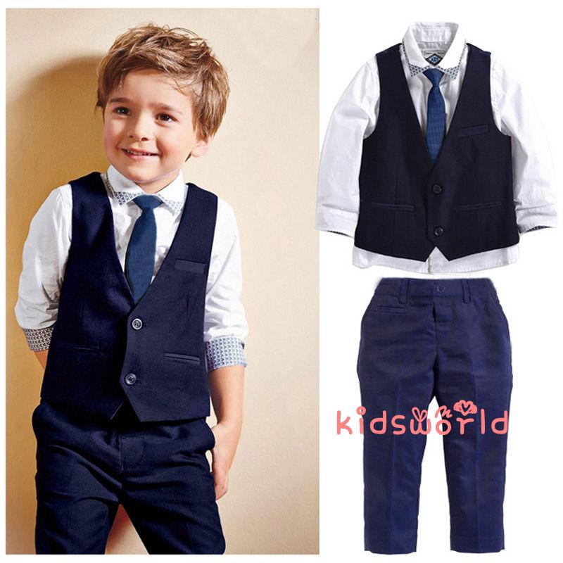 KidsW-Baby Boys Gentleman Suits , Colete Tuxedo + Gravata + Camisa + Calças Conjuntos De ,