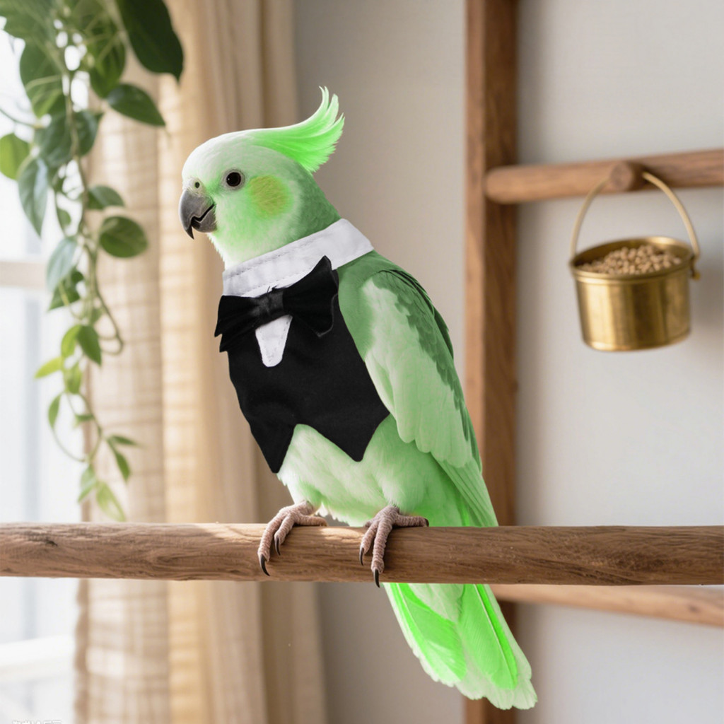 Parrot Tuxedo Suit with Bow Tie – Formal Gentleman Cosplay Outfit for Parrots Parakeets Christmas Party Pet Apparel Cu