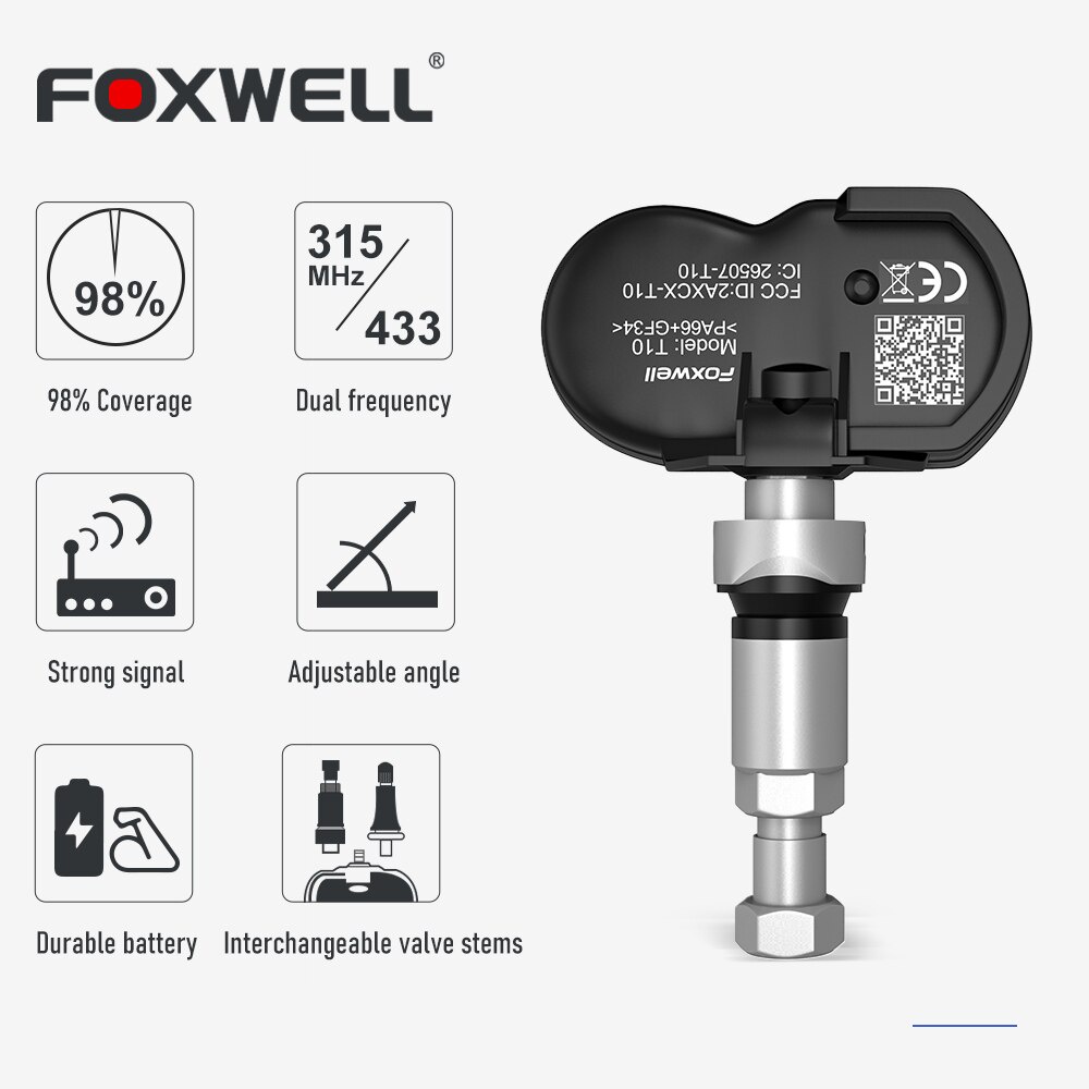 Foxwell T10 Carro 315MHz 433MHz TPMS Sensor De Pressão Dos Pneus Programa Ativado Clone-Capaz Sistema Monitor Testador D