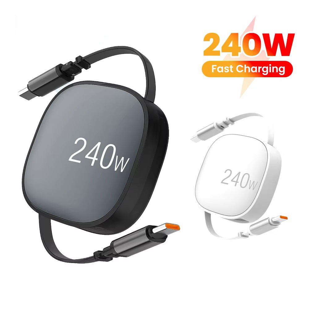 Cabo retrátil PD240W Tipo C para Tipo C, cabo de dados USB C com chip E-marker, carregamento rápido para tablets e