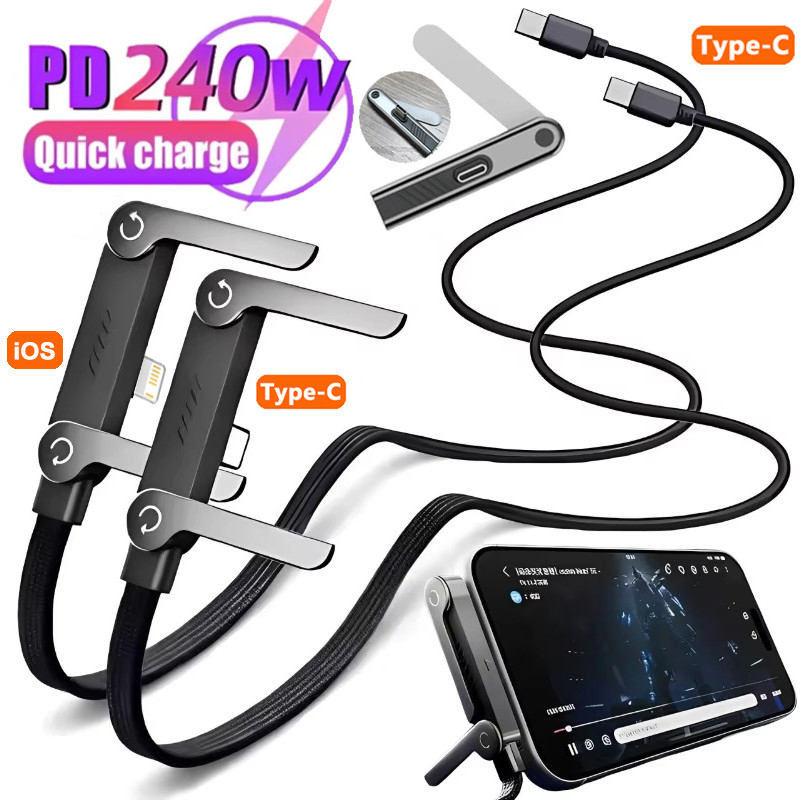 Fonken PD240W Tipo-C Para Cabo De Carregamento Rápido 27W iOS Dados Com Suporte Dobrável Telefone Tablet