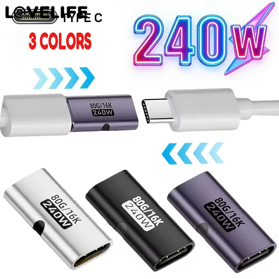 Mini Adaptador De Liga Metálica Tipo C | PD240W Carga Rápida 80Gbps Dados 16K @ 60Hz Saída , Portátil Compacto Para Jogo