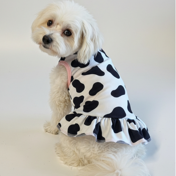Vestido para Cachorro e Gato Verão Estampa Vaquinha Roupa Pet Confortável