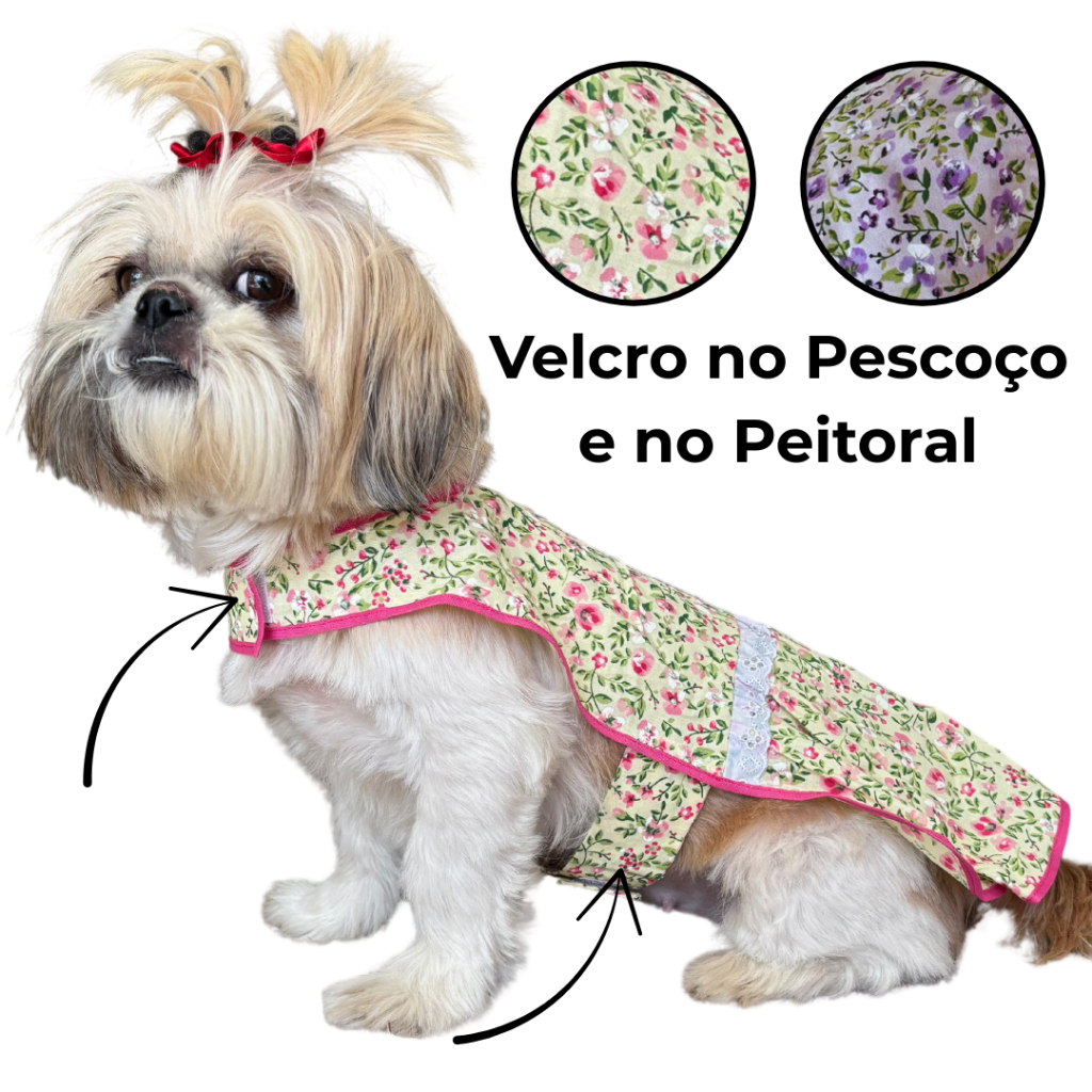 Vestido com Velcro Ajustável Carnaval para Pet Verão - Fantasia Roupinha pra Cachorro - Roupa Para Macho e Fêmea