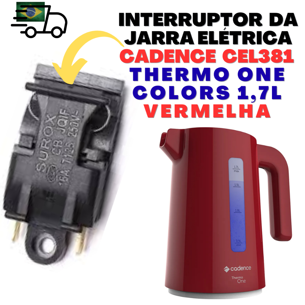 Interruptor Botao Chaleira Jarra Eletrica THERMO ONE CADENCE CEL381 VERMELHA