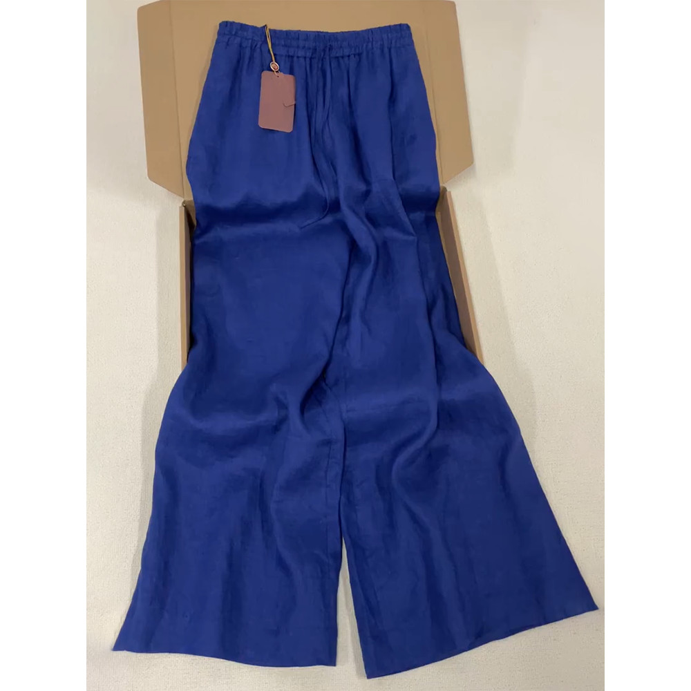 Sra. Fácil de usar!Realmente Great White ~ Klein Blue Linen Calças largas Verão Drape Calças soltas de perna reta