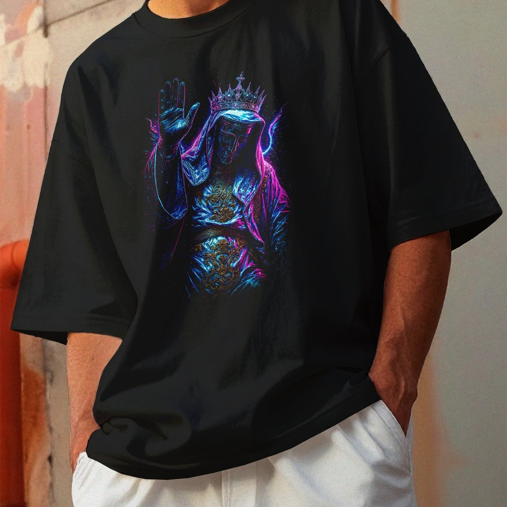 Camiseta Oversized Gola Alta Streetwear Algodão Estilo Urbano Treino Casual Preto Estamp Todas Ocasiões CYBERPUNK 05