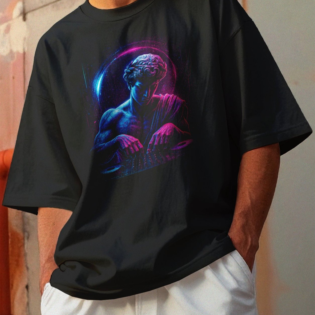 Camiseta Oversized Gola Alta Streetwear Algodão Estilo Urbano Treino Casual Preto Estamp Todas Ocasiões CYBERPUNK 66