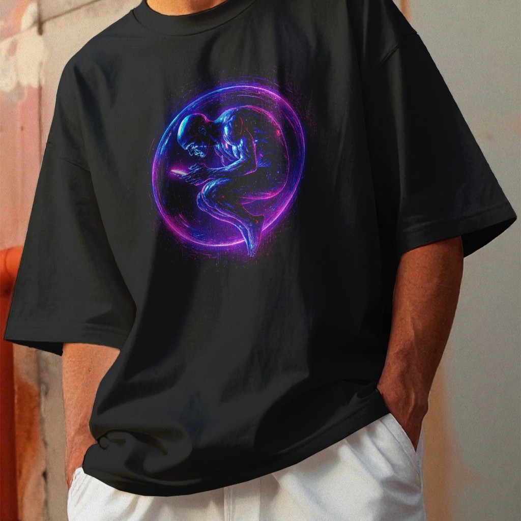 Camiseta Oversized Gola Alta Streetwear Algodão Estilo Urbano Treino Casual Preto Estamp Todas Ocasiões CYBERPUNK 46