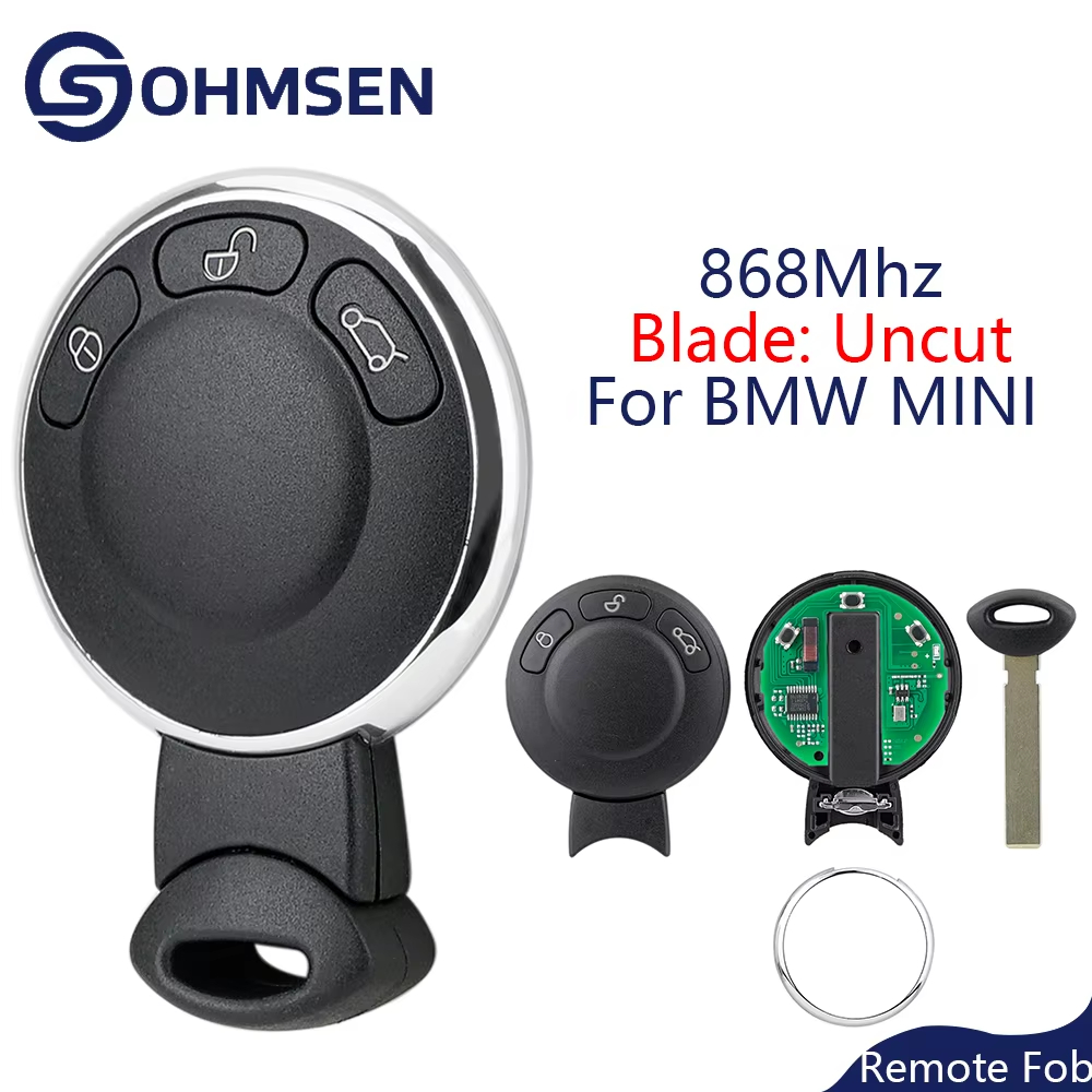Chave Remota 868Mhz ID46 3 Botões BMW Mini Cooper Clubman 2007-2014 OHMSEN