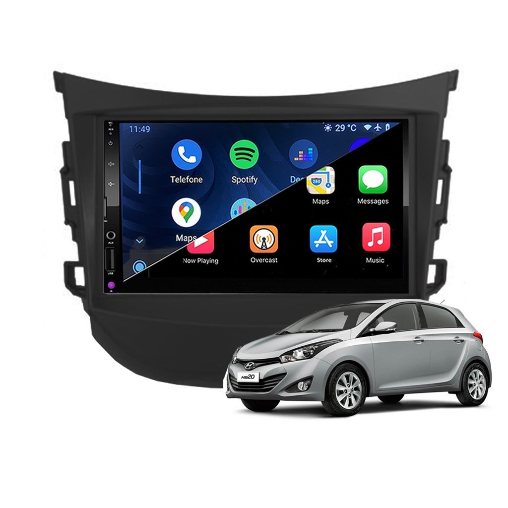 Kit Multimídia HB20 2012 / 2019 7 Pol CarPlay AndroidAuto Sem Fio - 8100 FirstOption