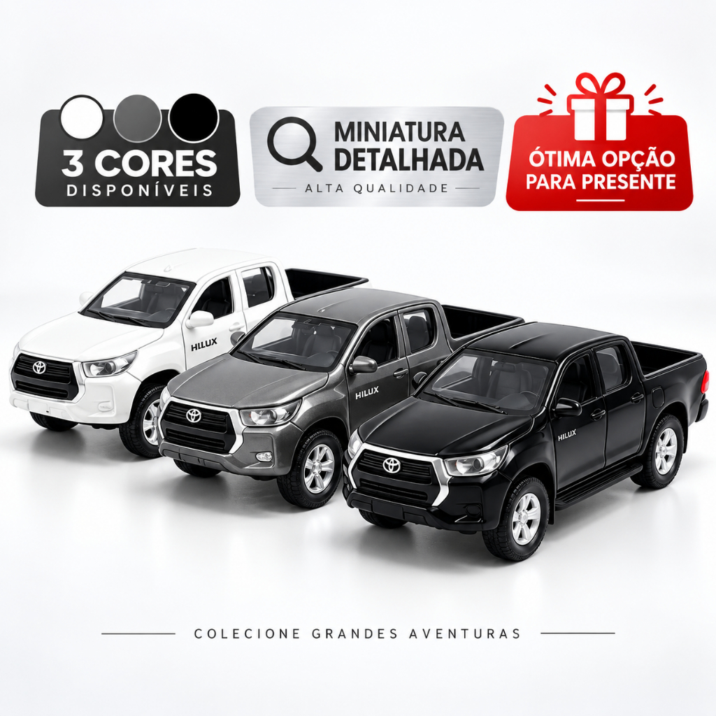 Miniatura Toyota Hilux Carrinho de Ferro Luz e Som 1:36 Abre Portas Coleção Friccao Colecionadores