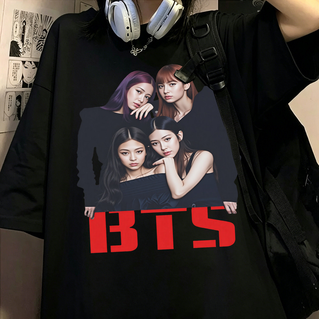[Camiseta Premium em Algodão Puro]GXG Black Pink Camiseta Unissex Short - Sleeve Pop - Art Estilo K - Pop Moda Teenagers
