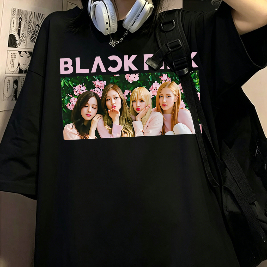 [Camiseta Premium em Algodão Puro]GXG T-Shirt Unissex Short - Sleeve Blackpink Estilo K - Pop Teenagers Rosa Festa