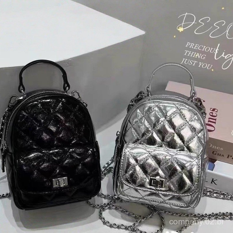 Silver mini Lightweight card holder, mini coin purse, small bag, waist bag, women's chain crossbody bag, quilted portabl
