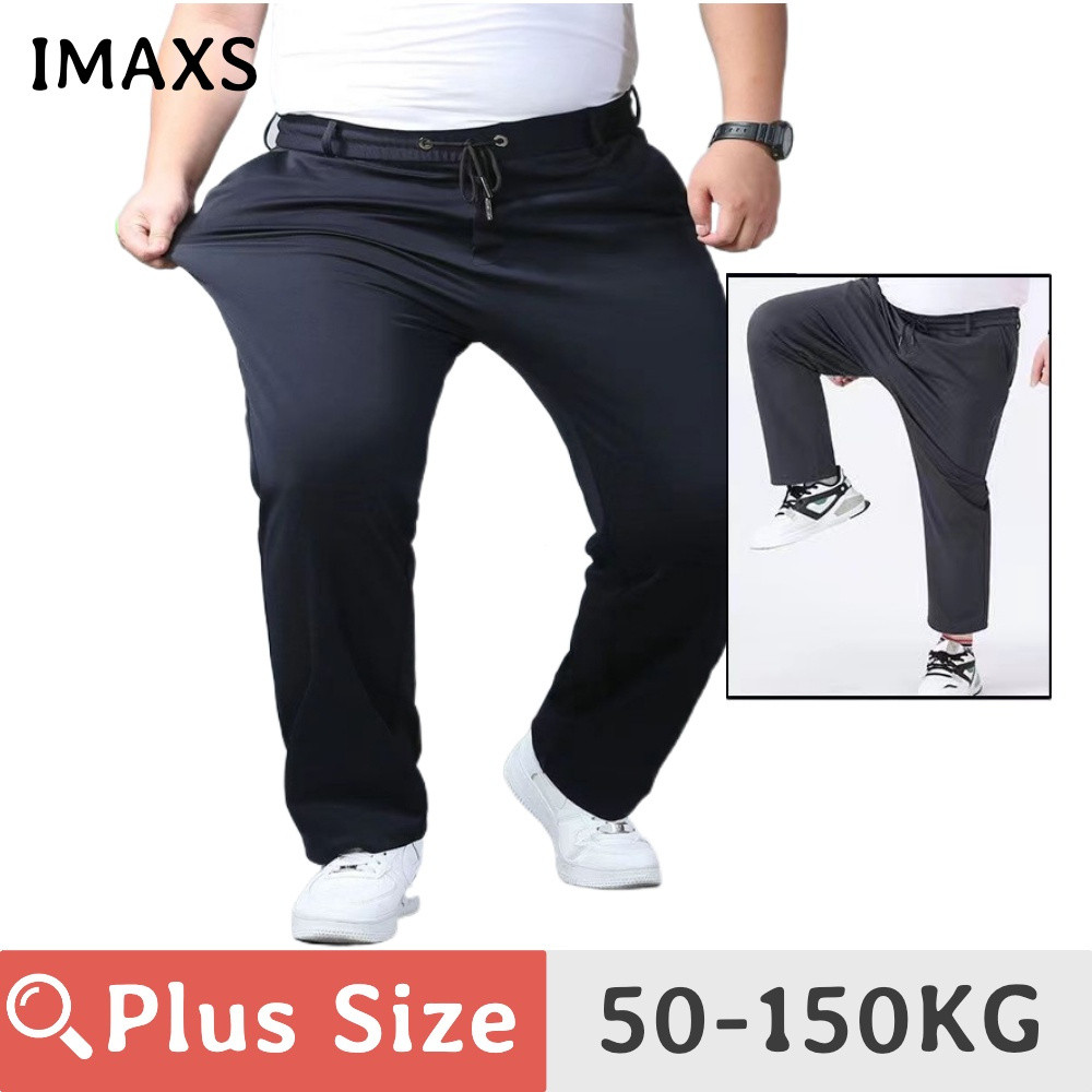 Calças Plus Size para Homens 50-150KG, Pretas, Cintura Elástica, Calças Formais Grandes, Calças Largas Oversized, Estilo