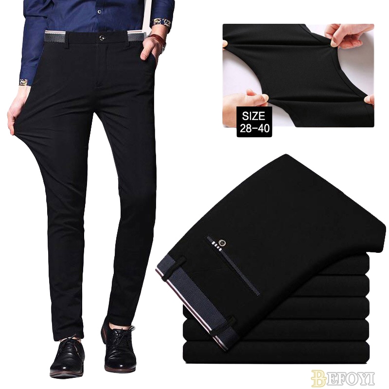 Entrega Local Calças Formais Masculinas De Escritório Terno Elástico Slim Fit Compridas Pretas Para Homens Vestuário Cal