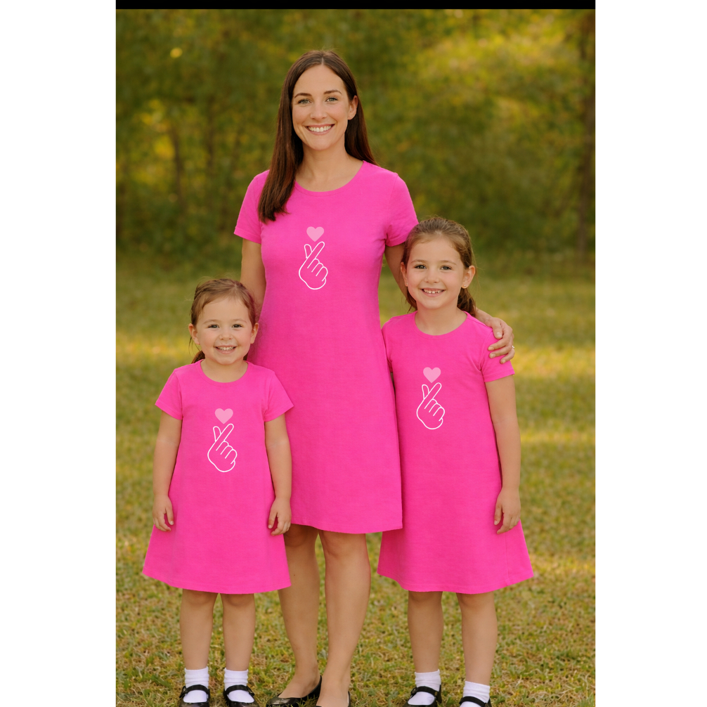 Kit Vestidos Rosa Pink Premium 3 peças Mae Filha Amor Koreano 100% Algodao