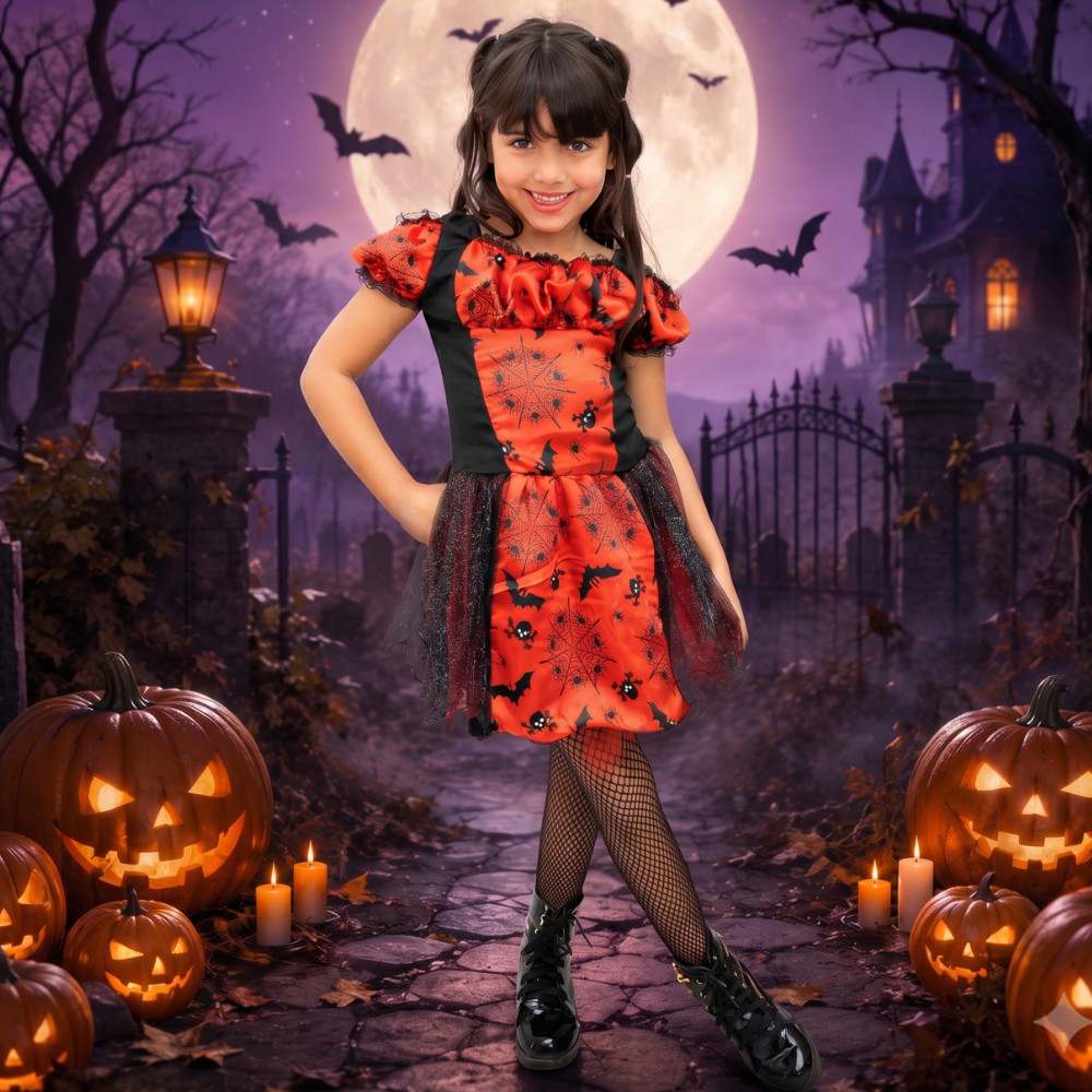 Fantasia Infantil Vampira Matilda Halloween Menina Festa Escola e Ensaio